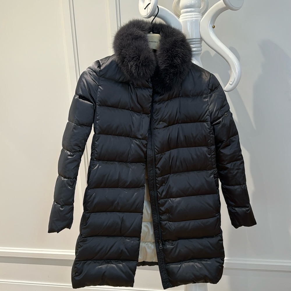 Prada grey Puffer Jacket with Fur Collar